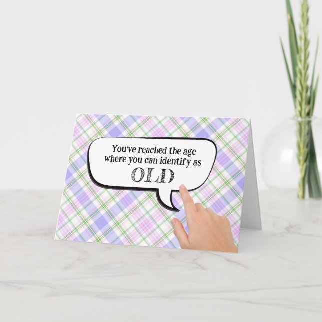 Identify As Old Speech Bubble On Plaid Card (Front)