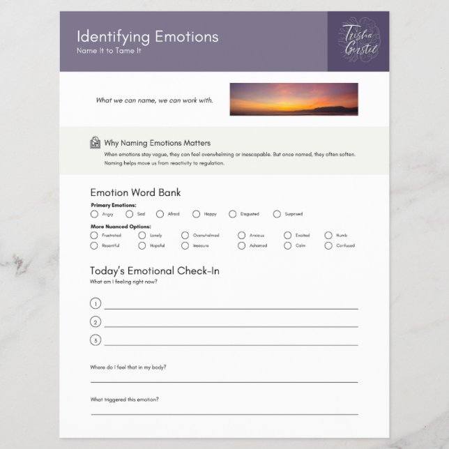 Identify & Surf Emotions Sheet (Front)