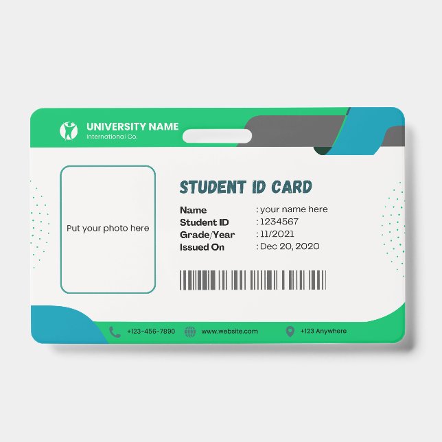 Identity Card for university ID Badge (Front)