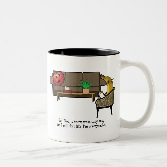 Identity Crisis, Tomato Sees Psychiatrist Two-Tone Coffee Mug (Right)