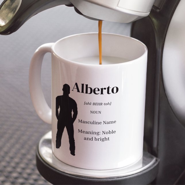Identity Defined Coffee Mug (Coffee mug featuring strong masculine silhouette, bold serif name, and refined definition.)
