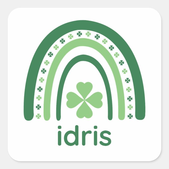 idris Name Clover Boho Rainbow Square Sticker (Front)