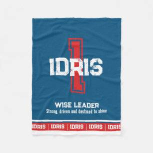 Idris name meaning sports monogram red blue fleece blanket