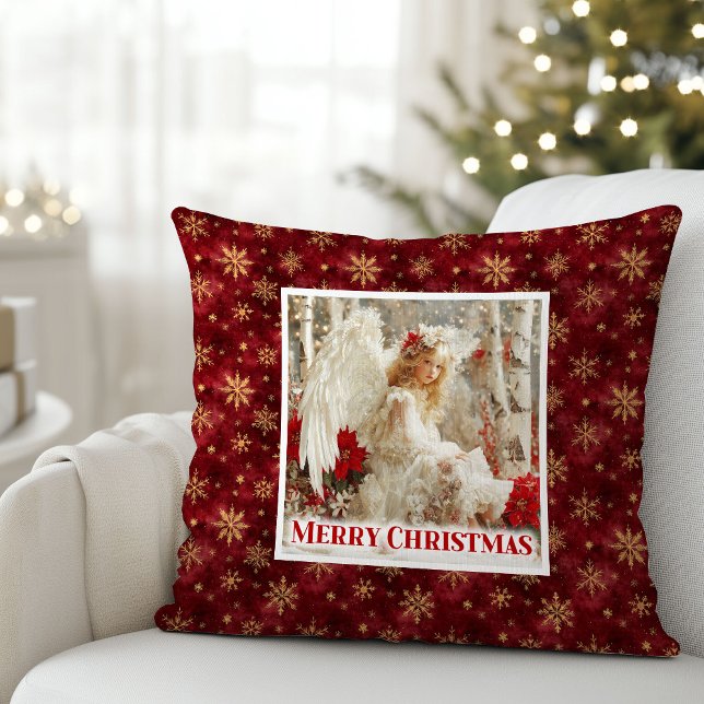 Idyllic Angel Red Poinsettia Christmas Pillow Gift (Idyllic Angel Red Poinsettia Christmas Pillow Gift)