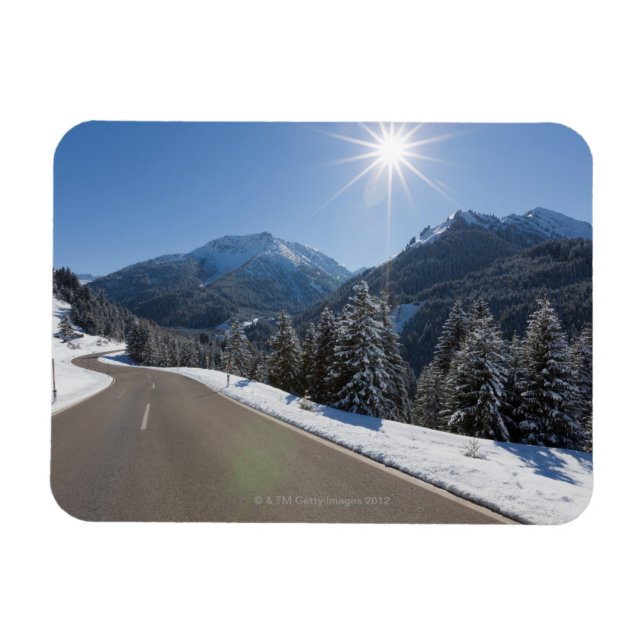 Idyllic empty road thrugh a winter landscape, 2 magnet (Horizontal)