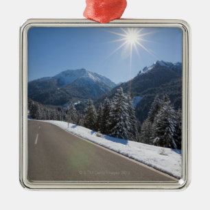 Idyllic empty road thrugh a winter landscape, 2 metal tree decoration