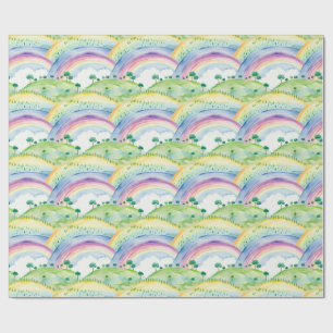 Idyllic Landscape Watercolor Painting with Trees Wrapping Paper