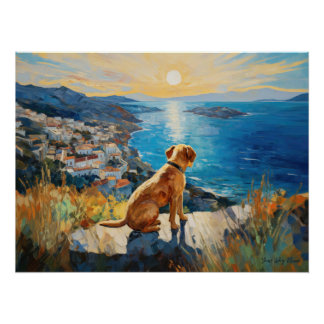 Idyllic Mediterranean town, Labrador Retriever Dog Poster
