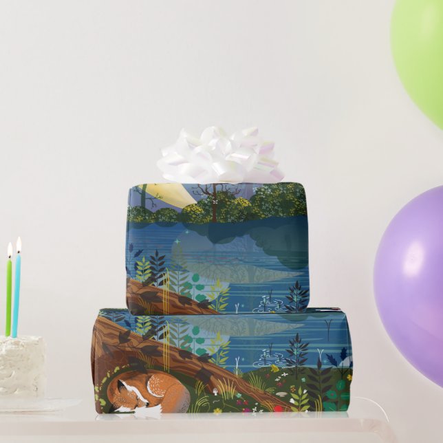 Idyllic Riverside Wildlife Illustration Children's Wrapping Paper (Party Gifts)