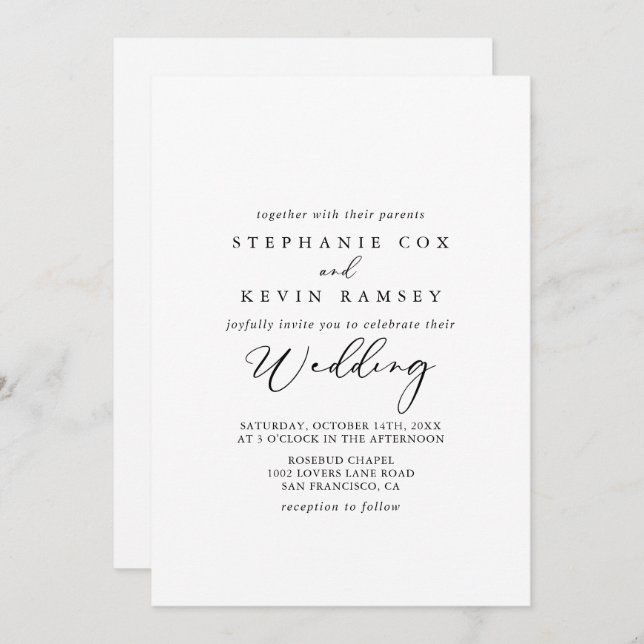 Idyllic Stylish Calligraphy Front & Back Wedding Invitation (Front/Back)