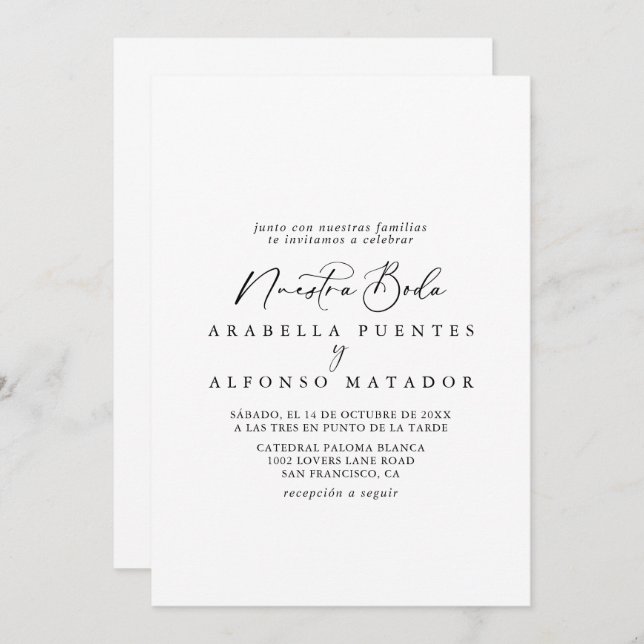Idyllic Stylish Calligraphy Nuestra Boda Wedding  Invitation (Front/Back)