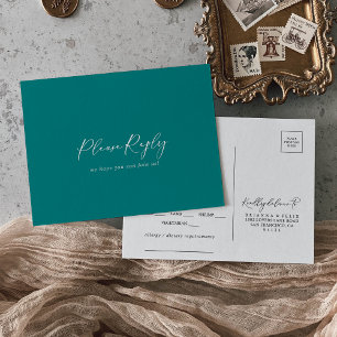 Idyllic Stylish Calligraphy Teal Menu Choice RSVP  Postcard