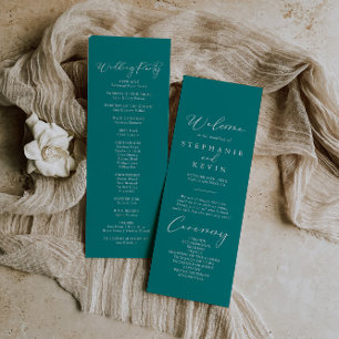 Idyllic Stylish Calligraphy Teal Wedding  Program