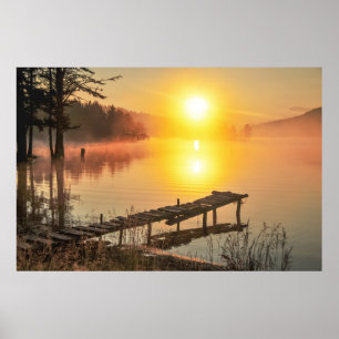 Idyllic Sunrise Misty Mountain Lake, Bulgaria Poster