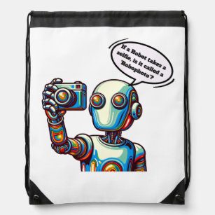 If a Robot Take a Selfie is it a Robophoto? Drawstring Bag