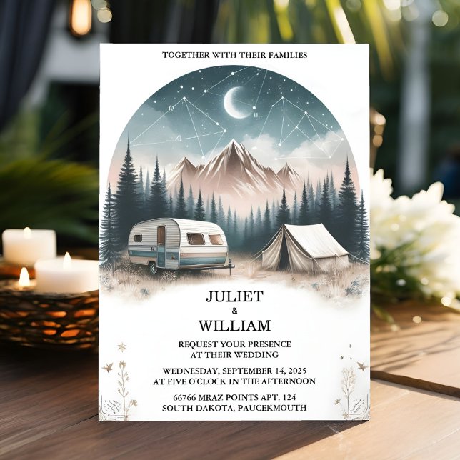 If Cabin Forest Wood Sky Tree Fire Camping Wedding Invitation (Creator Uploaded)