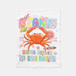 If Crabby Return to the Beach Funny Coastal Crab Fleece Blanket