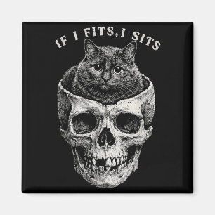 If Fits Sit Black Cat Skull Funny Minimal Meme Magnet