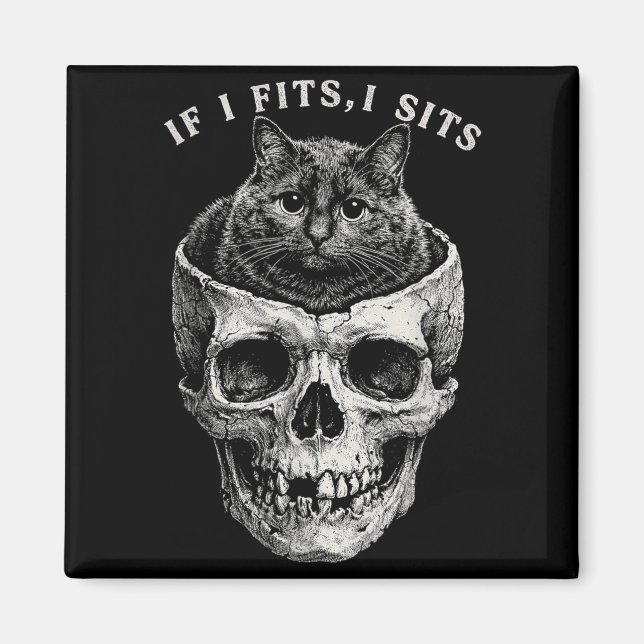 If Fits Sit Black Cat Skull Funny Minimal Meme Magnet (Front)