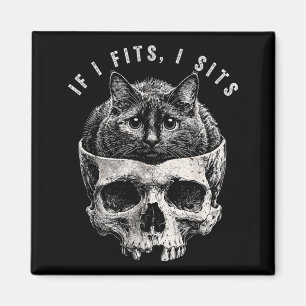 If Fits Sit Black Cat Skull Funny Minimal Meme Magnet