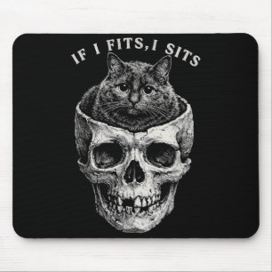 If Fits Sit Black Cat Skull Funny Minimal Meme Mouse Pad
