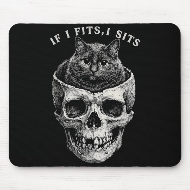 If Fits Sit Black Cat Skull Funny Minimal Meme Mouse Pad (Front)