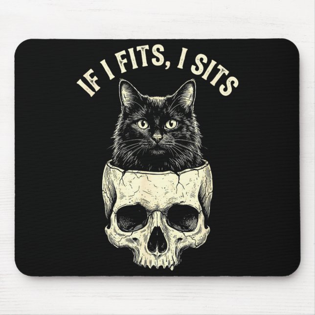 If fits sit black cat skull minimalist funny meme mouse pad (Front)