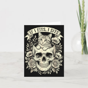If fits sit black cat skull minimalist meme humour card