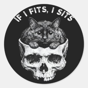If fits sit black cat skull minimalist meme humour classic round sticker