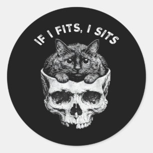 If Fits Sit Black Cat Skull Minimalist Meme Humour Classic Round Sticker