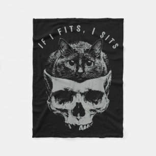 If Fits Sit Black Cat Skull Minimalist Meme Humour Fleece Blanket