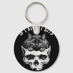 If fits sit black cat skull minimalist meme humour key ring