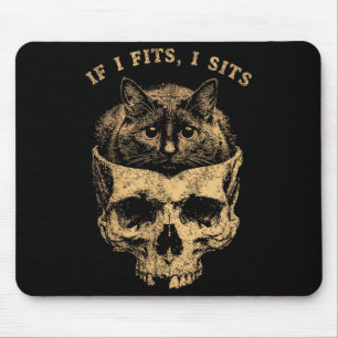 If Fits Sit Black Cat Skull Minimalist Meme Humour Mouse Pad