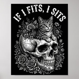 If fits sit black cat skull minimalist meme humour poster