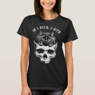 If fits sit black cat skull minimalist meme humour T-Shirt