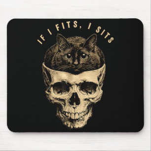 If Fits Sits Black Cat Skull Funny Cat Meme Silly Mouse Pad