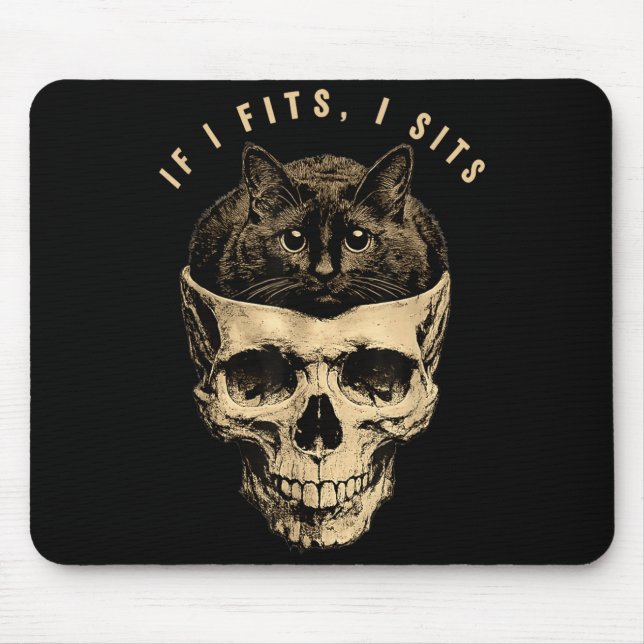 If Fits Sits Black Cat Skull Funny Cat Meme Silly Mouse Pad (Front)