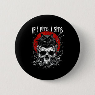 If fits sits black cat skull gothic dark humour 6 cm round badge