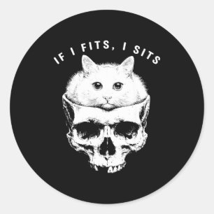 If fits sits black cat skull gothic dark humour classic round sticker