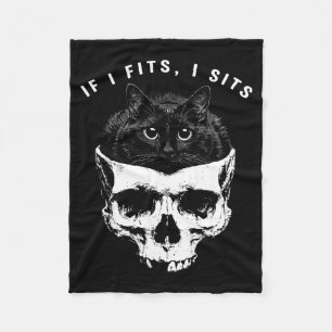 If fits sits black cat skull gothic dark humour fleece blanket