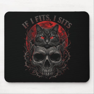 If fits sits black cat skull gothic dark humour mouse pad
