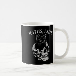 If Fits Sits Black Cat Skull Gothic Dark Meme Coffee Mug