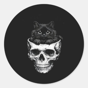 If fits sits black cat skull gothic funny dark classic round sticker