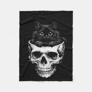 If fits sits black cat skull gothic funny dark fleece blanket