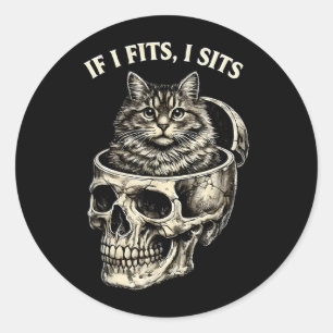 If Fits Sits Black Cat Skull Minimalist Meme Humou Classic Round Sticker