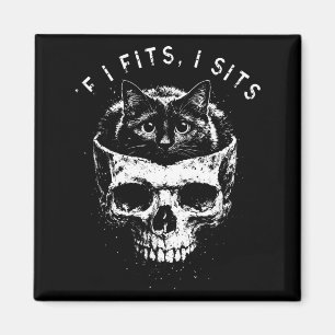 If Fits Sits Black Cat Skull Minimalist Meme Humou Magnet