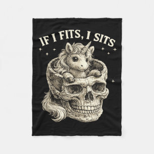 If Fits Sits Unicorn Skull Funny Cute Dark Gothic Fleece Blanket