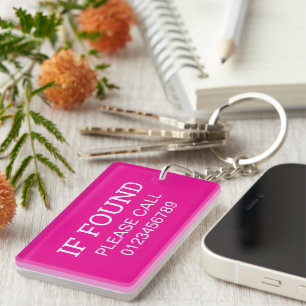 If Found Please Call This Phone Number Custom Pink Key Ring