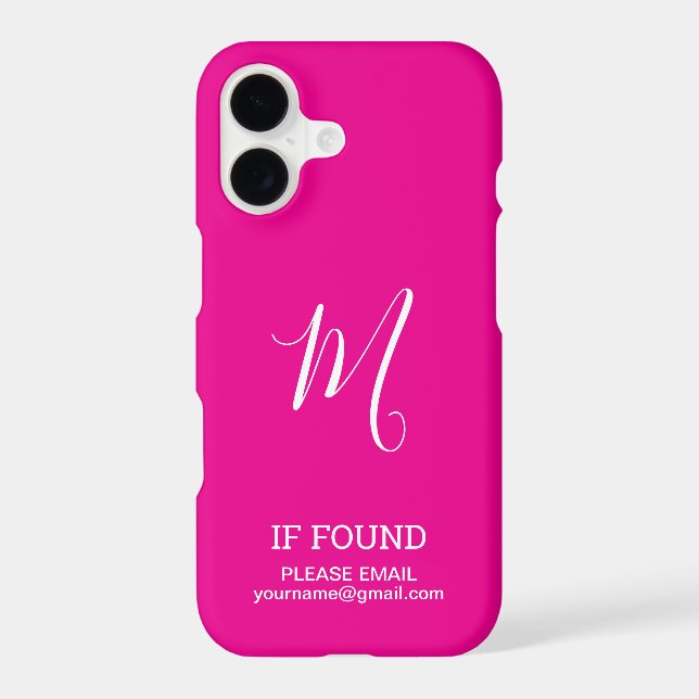 If Found Please Email Me Custom monogram pink (Back)