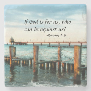 If God is for us who can be against us Romans 8:31 Stone Coaster